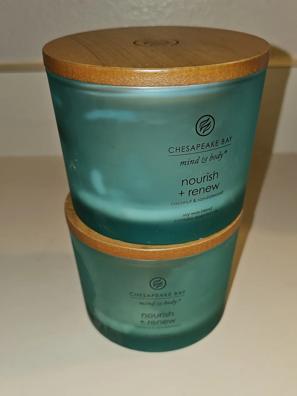 Chesapeake Bay Empty Teal Glass Candle Jars with Wooden Lid
